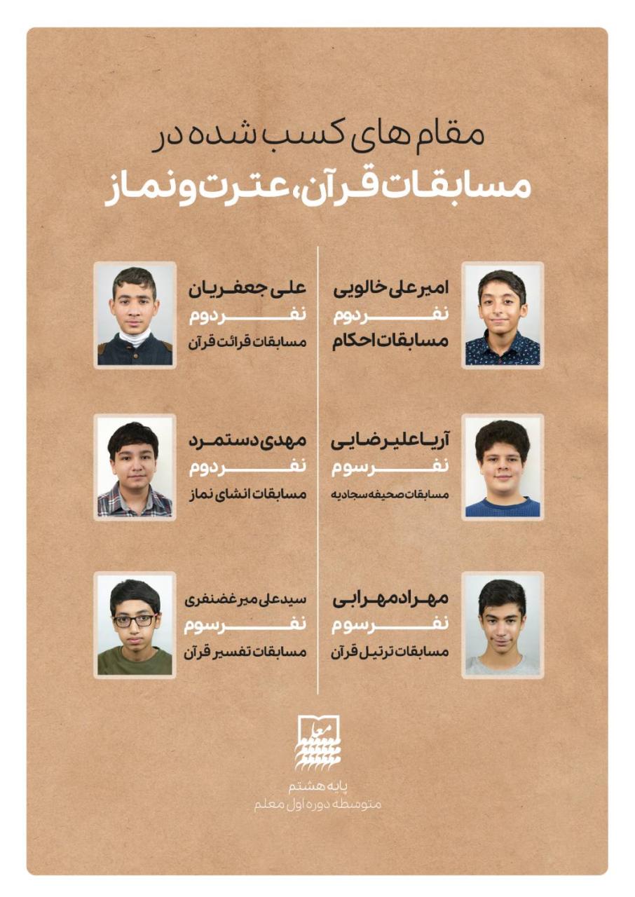 مقام های کسب شده پایه هشتم در مسابقات قرآن؛ عترت و نماز مشخص شد